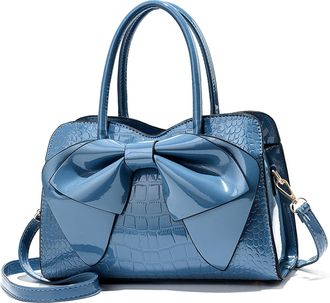 Nicole & Doris Handbags for Women Designer Top Handle Bags Patent Leather Crossbody Shoulder Bags Party Clutch Bag Ladies Elegant Tote Bag Cute Bowknot Bag Blue