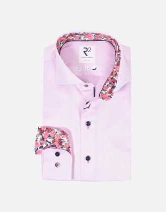 R2 Mens R2 Cut Away Collar Long Sleeved Shirt Pink with Rose Trim - Size: 38/Regular