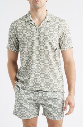 Boardies Seashell Print Camp Shirt in Olive/Cream at Nordstrom, Size Xx-Large