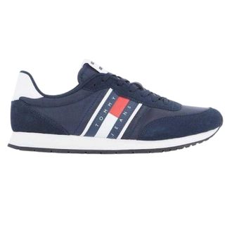 Tommy Jeans Heren TJM Classic hardloopschoenen van leer met vlaglogo (Marine, Wit)