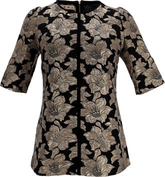Marni Marni Blouse met korte mouwen van bloemenmotief en lurex jacquard in zwart katoen