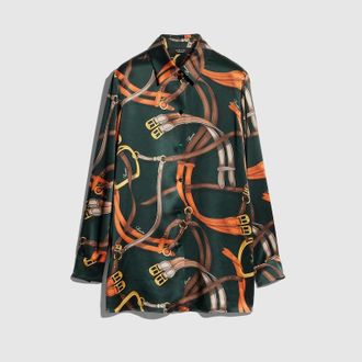 Gucci Printed Silk Satin Shirt, Green