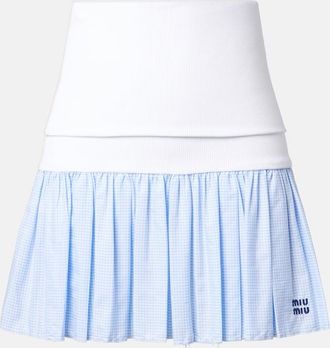 Miu Miu Gingham jersey and poplin miniskirt