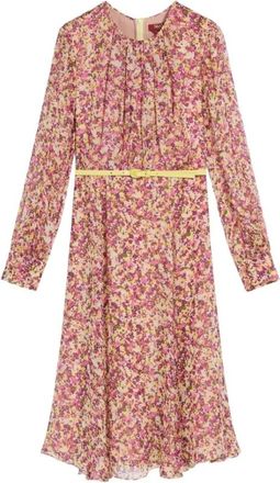 Max Mara Bloemenprint Zijden Chiffon Midi Jurk - Dames - Casual kleedjes - Roze - 4XS - Chiffon - Kleedjes