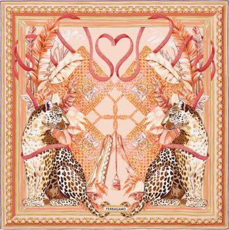 Ferragamo Women Poised leopards print silk scarf Pink