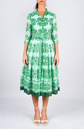 Samantha Sung Pleated Midi Audrey Shirtdress in Soft Green at Nordstrom, Size 10
