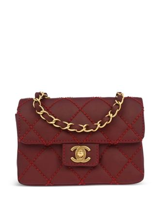 Chanel 2003 stitch square flap mini bag - Red