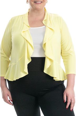 Nina Leonard Ruffle Trim Bolero Cardigan (Plus Size in Lemon Zest at Nordstrom Rack, Size 2X
