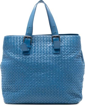 Bottega Veneta Pre-owned Womens Nappa Intrecciato Belted Tote - Blue Leather - One Size
