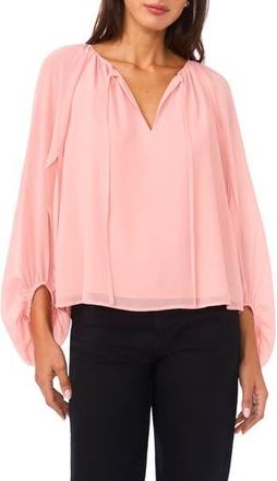 Vince Camuto Sheer Sleeve Tie Neck Top in Sepia Rose at Nordstrom Rack, Size X-Large