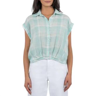 Kut from the Kloth Gaia Plaid Blouson Shirt In Green/ White