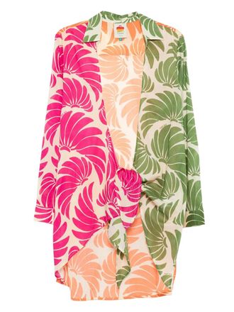 Farm Rio floral tie front dress - women - Cotton - L - Neutrals