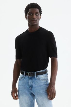 H&M Slim Fit Knitted T-shirt in Black at Nordstrom, Size Xx-Large