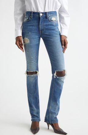 Brandon Maxwell The Riggs Ripped Cigarette Jeans in Indigo at Nordstrom, Size 28