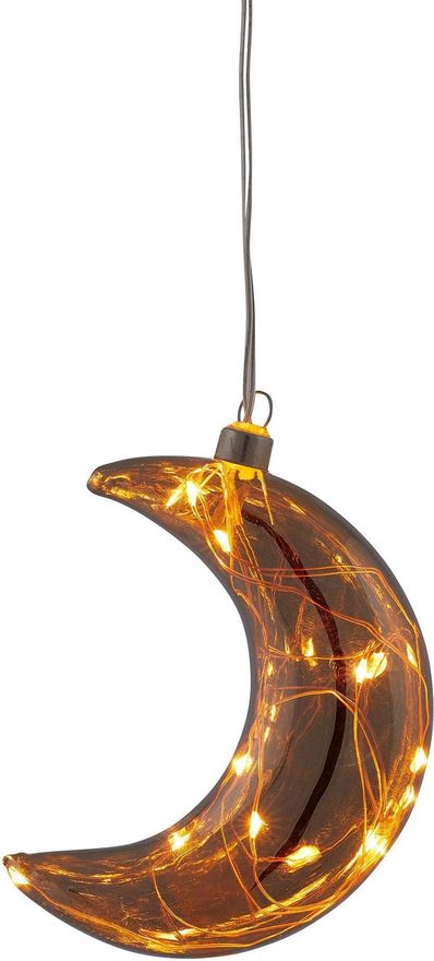 Hellum Hellum Dekohänger Mond Deko mit Timer, Halbmond mit Lichterkette mit 10 bernsteinfarbenen LED, Glasmond LED zum Hängen für innen rauchgrau, batteriebe ab 16,99 €