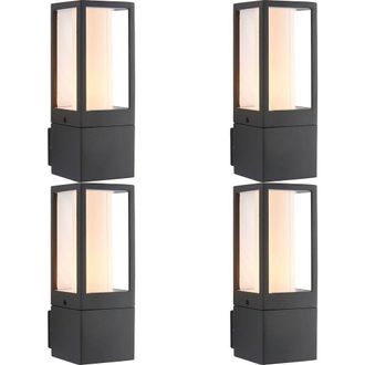 Loops 4 PACK Outdoor Box Lantern Wall Light - 7W LED GU10 - Textured Grey & Opal Pc
