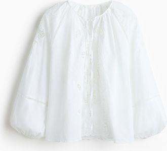 H&M Baumwollbluse mit Broderie Anglaise - White