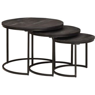 vidaXL Nesting Coffee Tables 3 pcs Black Solid Mango Wood and Steel vidaXL