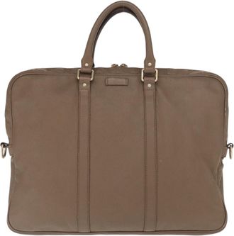 Gucci Convertible Briefcase Leather Brown Leather Briefcase Bag (Pre-Owned)