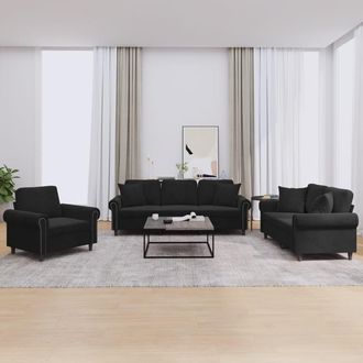 vidaXL Vidaxl - Juego De Sof&aacute;s Con Cojines 3 Piezas Terciopelo Negro