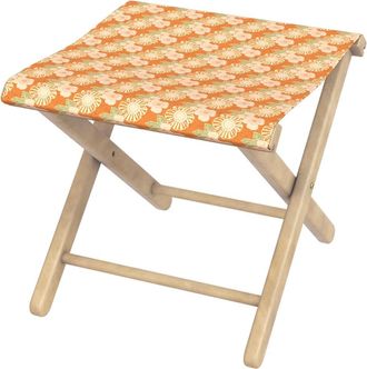 Vent de Boh&egrave;me Taburete plegable de eucalipto y tela outdoor floral naranja