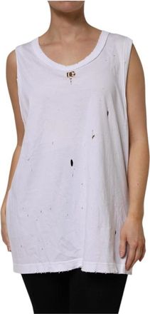 Dolce & Gabbana Witte Katoenen Logo Tanktop - Dames - Tops zonder mouwen - Wit - M - Katoen - Tops