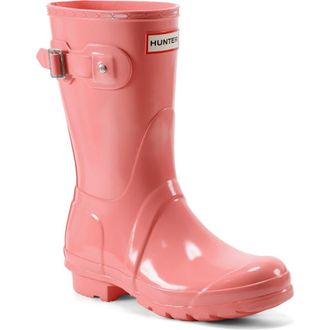 Hunter Original Tour Short Gloss Packable Rain Boot in Medium Pink at Nordstrom, Size 9
