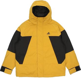 adidas Cb Bos Logo Jkt Contrast Color Stitching Hooded Down Jacket Yellow H23091