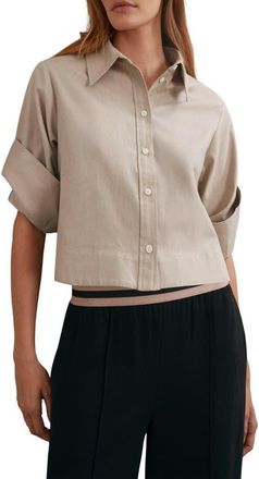Reiss Caylan Crop Button-Up Shirt in Neutral at Nordstrom, Size 12 Us