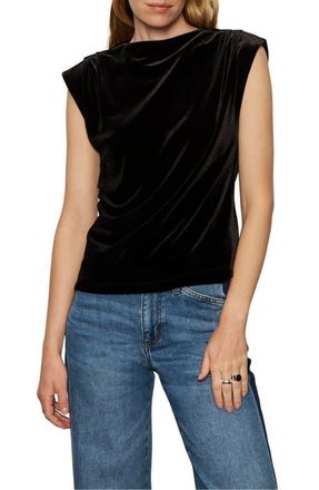 Sanctuary Pleated Sleeve Side Ruched Velvet Top in Black at Nordstrom, Size Large