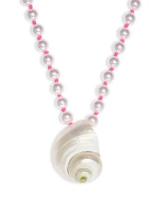 Aqua Shell Imitation Pearl Beaded Pendant Necklace In Pearl/pink