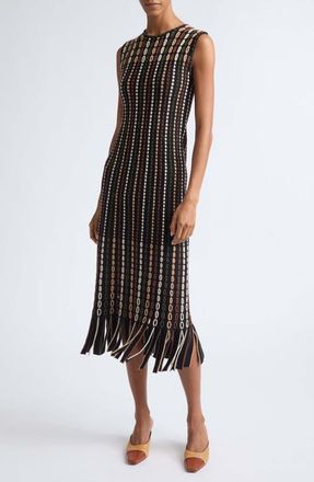 Ulla Johnson Amina Fringe Knit Midi Dress in Noctis at Nordstrom, Size X-Large