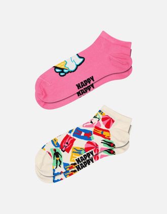 Happy Socks Womens 2-pack Ice Cream & Lazy Days Low Socks, Pink/White - Size: 5.5/5/3.5/4/4.5/7/6.5/6/3