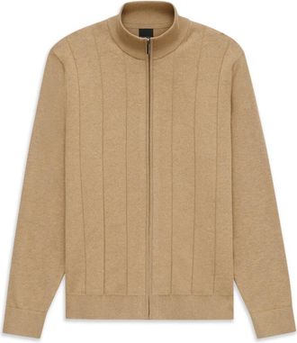 Bugatti High Collar Zip Jacket - Heren - Vesten - Beige - L - Katoen - Truien & Vesten