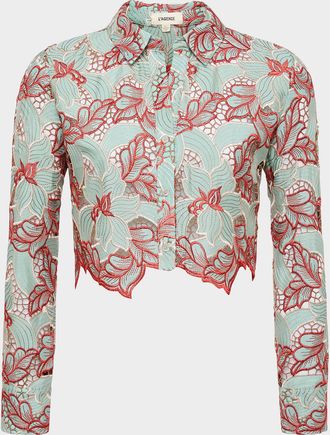 L'agence Akemi Cropped Button-Front Shirt