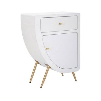 Dmora Dmora - Mesa De Noche Bonorva, C&oacute;moda Baja, Mesilla De Noche, Estante De La Cama, Blanco Y Oro, 60x32 H79 Cm