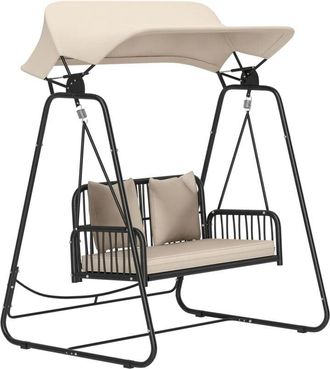 OUTSUNNY columpio de jardín de 2 plazas con toldo retráctil cojines y estructura de acero con ratán pe anti-UV carga 240 kg 149x121x180 cm caqui