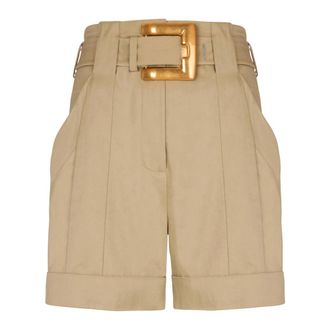 Balmain Katoenen gabardine shorts met riem - Dames - Korte Broeken - Beige - S - Katoen - Korte Broeken