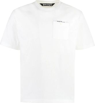 Palm Angels Cotton T-shirt met ronde hals - Heren - T-shirts - Wit - S - Katoen - Tops