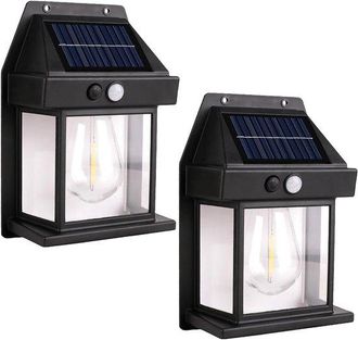 OEM L&aacute;mpara Solar [2 L&aacute;mpara Solar Deportiva Sensor Crepuscular, Resistente L&aacute;mpara Candelabro, Jardines Garajes (1 Negra, 2 Unidades Est&aacute;ndar)