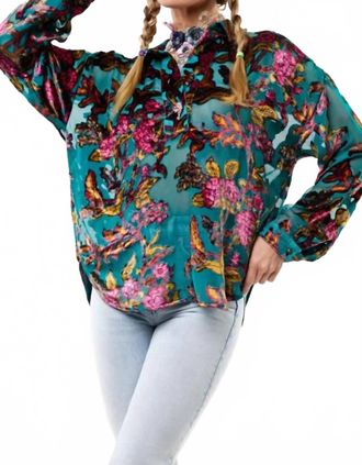 Aratta Holiday Jewels Floral Blouse In Teal