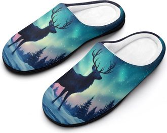Generic Aurora Deer Womens Slippers Warm House Slippers Indoor House Shoes with Anti-Skid Rubber Sole