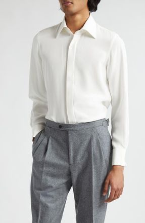 Thom Sweeney Lecce Silk Dress Shirt in White at Nordstrom, Size 15.5