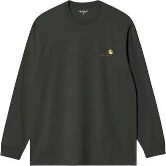 Carhartt Work in Progress L/S American Script T-Shirt - Heren - Longsleeves - Groen - M - Katoen - Tops
