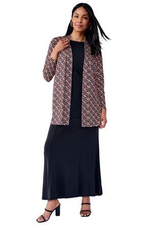 Jessica London Stretch Knit Open Front Knit Topper in Black Multi Geo at Nordstrom, Size Medium