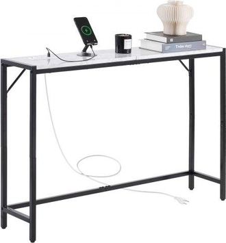 OEM Consola De M&aacute;rmol Estrecha Y Larga Con Toma De Corriente 110x23,9x74,2 Cm Mesa Auxiliar De Sof&aacute; Con Tubos De Hierro Dispositivo Antivuelco Soporta Has