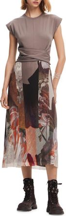 Desigual Mixed Media T-Shirt Midi Dress in Brown at Nordstrom, Size Large