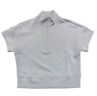 Elliott Lauren Womens Quarter Zip Top With Extended Sleeve In Sky Blue