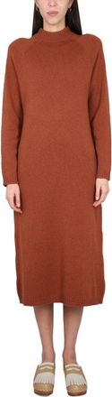 Alysi Brown Knit Dress With High Neck