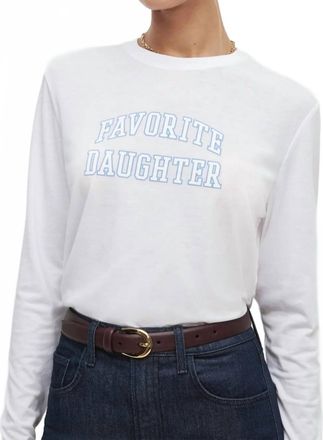 Favorite Daughter Cropped Collegiate Long Sleeve Tee In White With Light Blue
